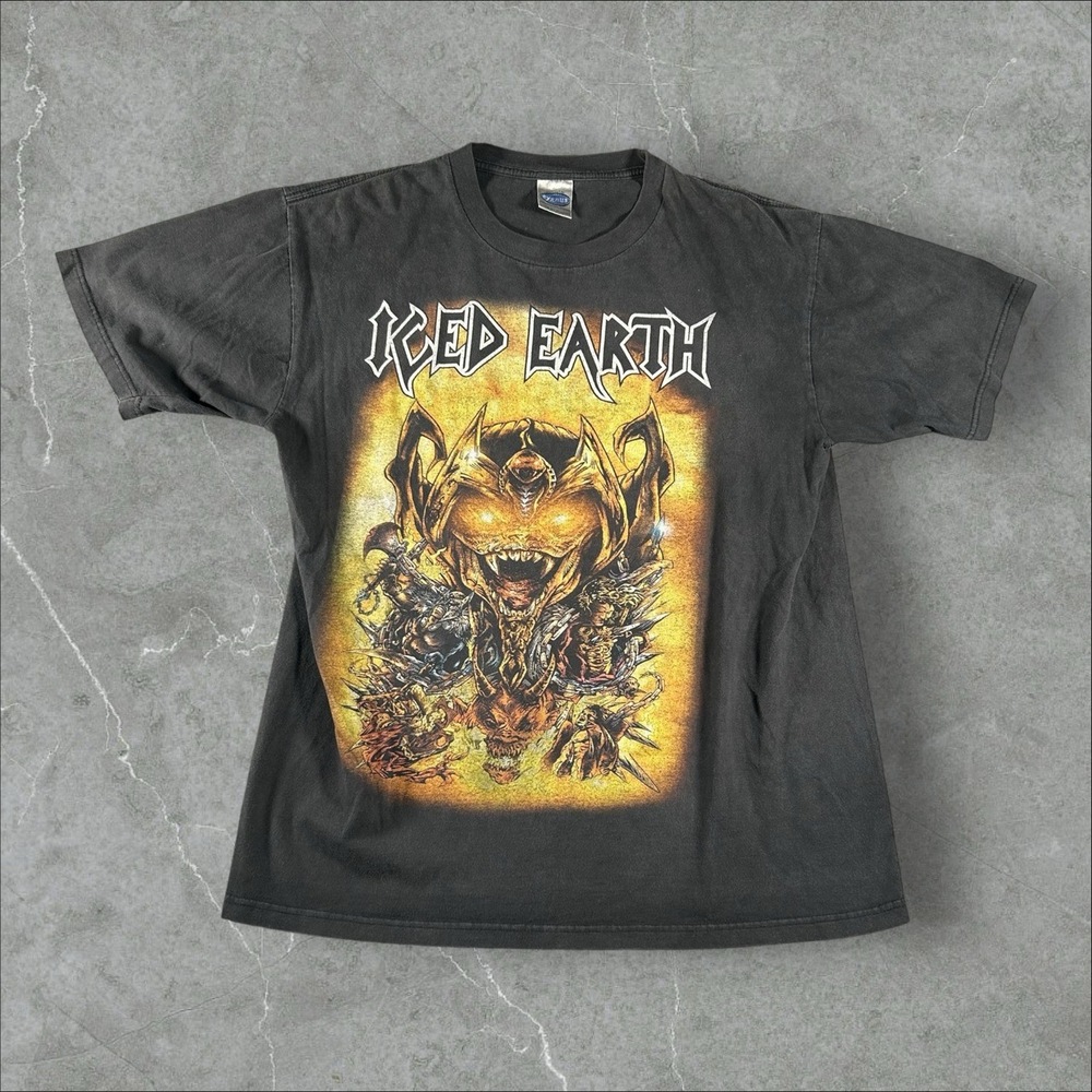 Vintage Iced Earth Shirt‎ Mens Large Black 90s Heavy Metal Band Tee Rare Cygnus